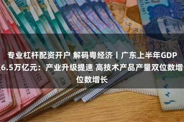 专业杠杆配资开户 解码粤经济丨广东上半年GDP超6.5万亿元：产业升级提速 高技术产品产量双位数增长